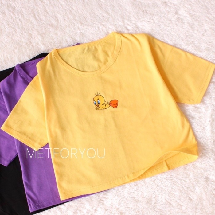 (Crop Top) Kaos Wanita Katun - Tweety Tee - Ungu