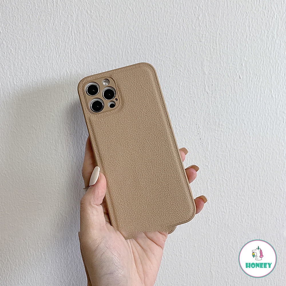 Soft Case Bahan Kulit Imitasi Anti Sidik Jari Warna Solid Untuk IPhone 11 7Plus 8Plus XR 14 13 12 Pro Max