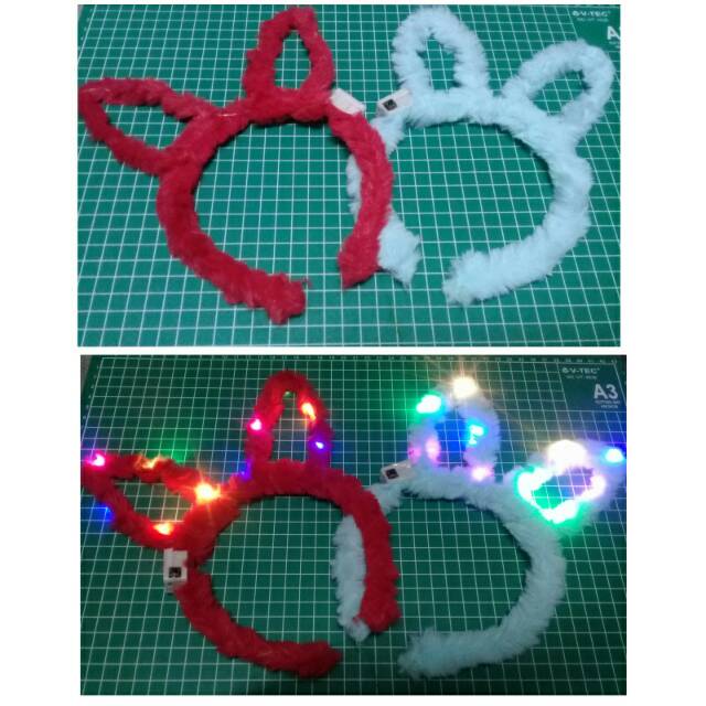 Bando Kuping Kelinci Bulu Beludru Nyala Led