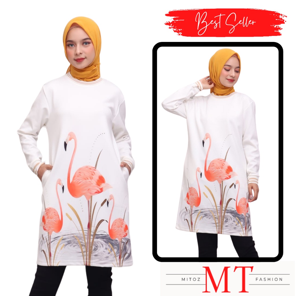 Mitoz Tunik Kaos Putih Wanita Terbaru Motif Lukisan Lengan Panjang Kode: E10