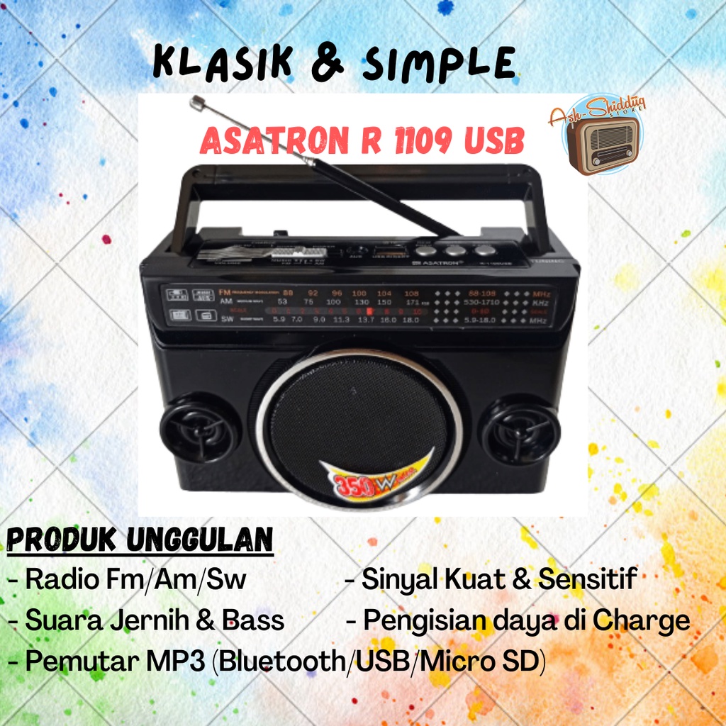 Radio FM AM SW ASATRON R 1109 USB - BLUETOOTH - 100% ORI