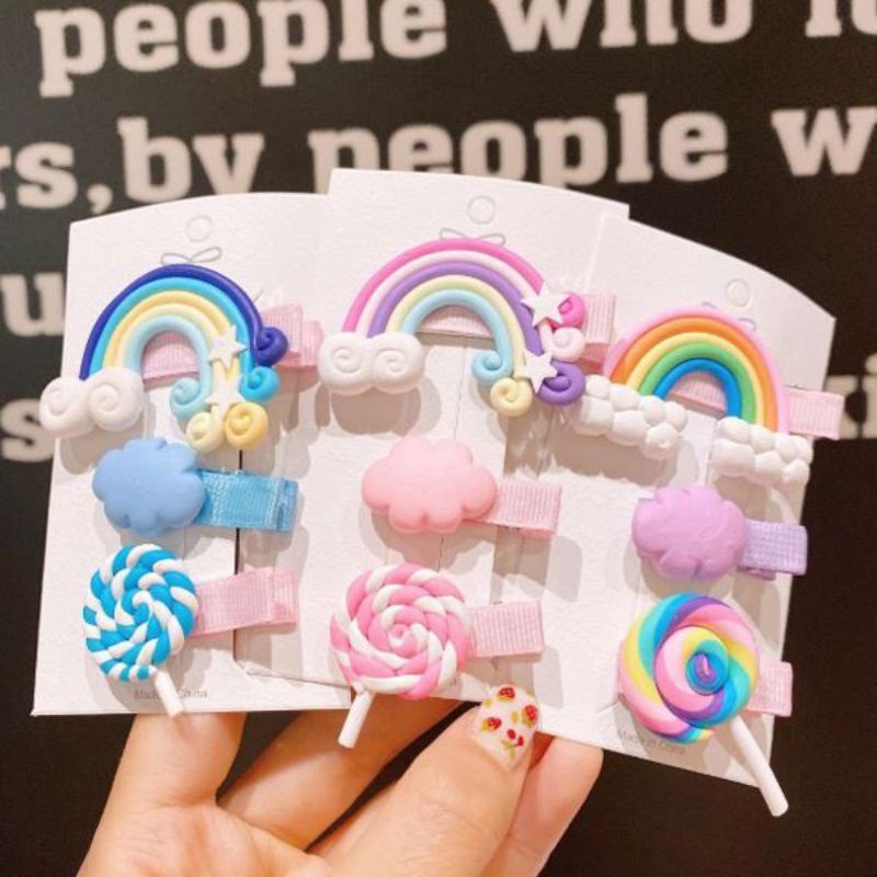 jepit rambut anak Hair Clip lollipop rainbow 1 SET isi 3pcs jepitan lucu