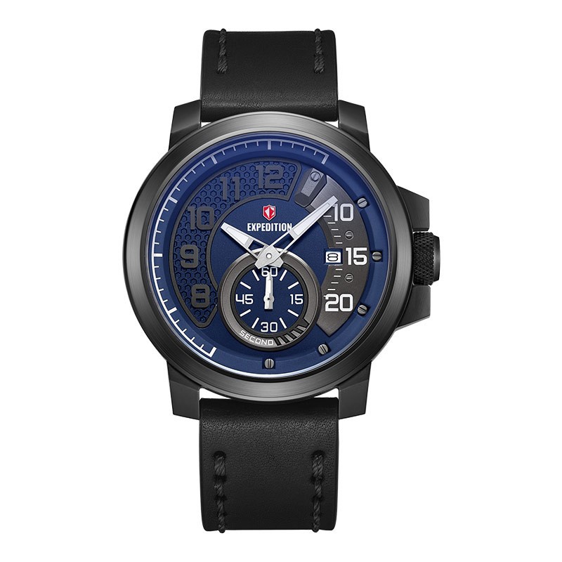 Jam Tangan Pria Expedition E 6825 MS LIPBU Dark Blue Dial Black Leather Strap