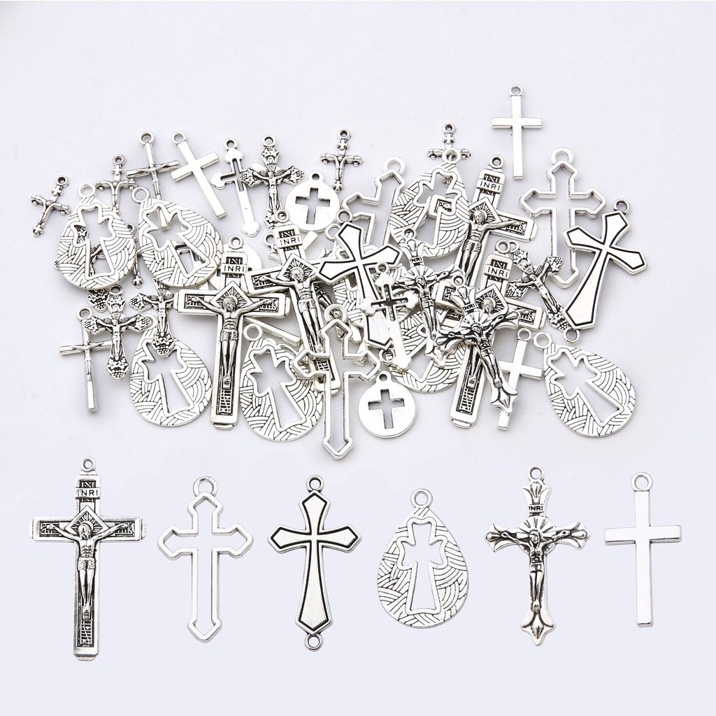 10-40pcs Vintage Cross Religion Charms Christian Alloy Pendant Beads Untuk Handmade Kalung Perhiasan Aceessories