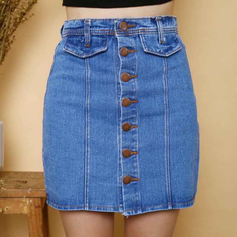 ROK JEANS PENDEK / MINI SKIRT BUTTON ALLSIZE