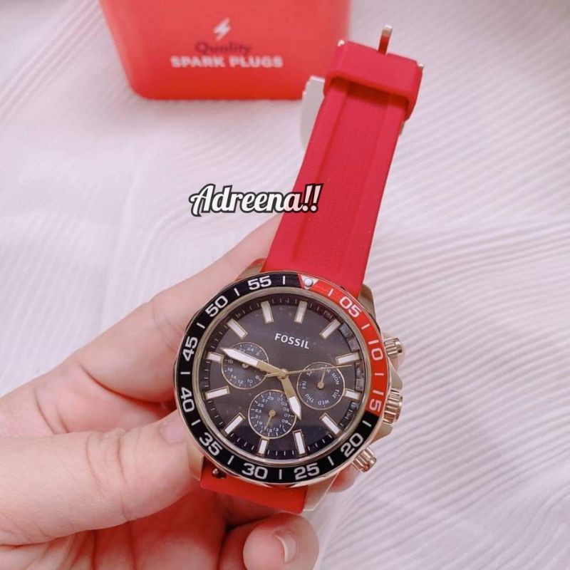 jam tangan pria fossil BQ2499 strap rubber / karet red original