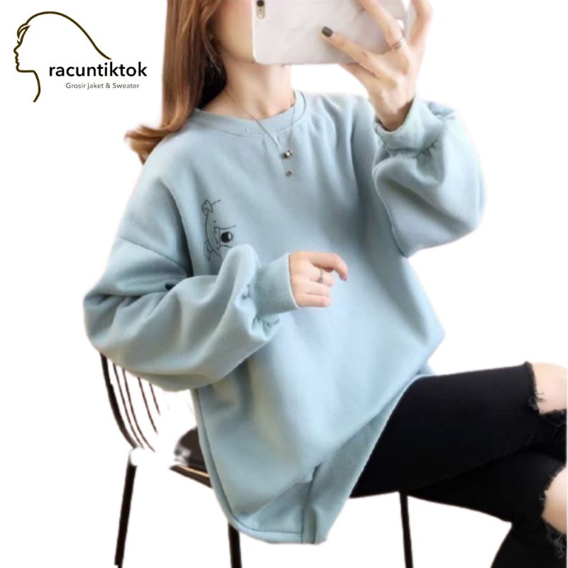 SWEATER OVERSIZE WANITA - PIGLET TOP CREWNECK SWEATER WANITA OVERSIZE