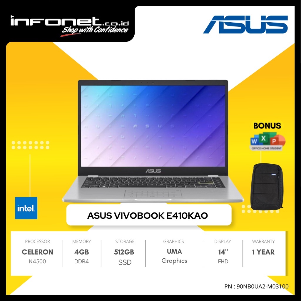 ASUS E410KAO-FHD456 N4500 4GB 512GB PCIe UMA 14" FHD W11 OHS21