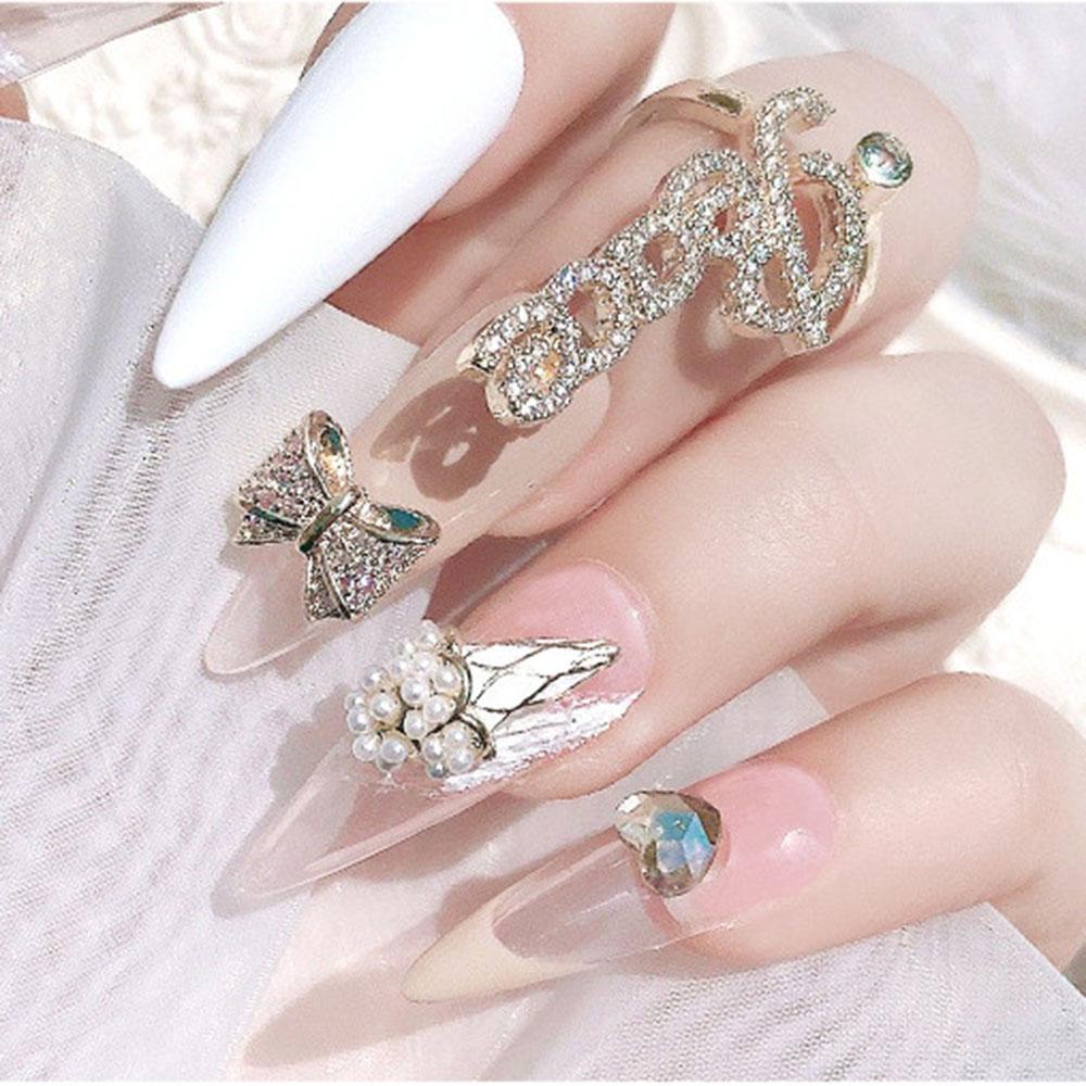 Mxbeauty Nail Art Butterfly Perhiasan Charms 1 Pcs Opal Flash Pearls Berlian Cincin 3D Kuku Berlian Imitasi