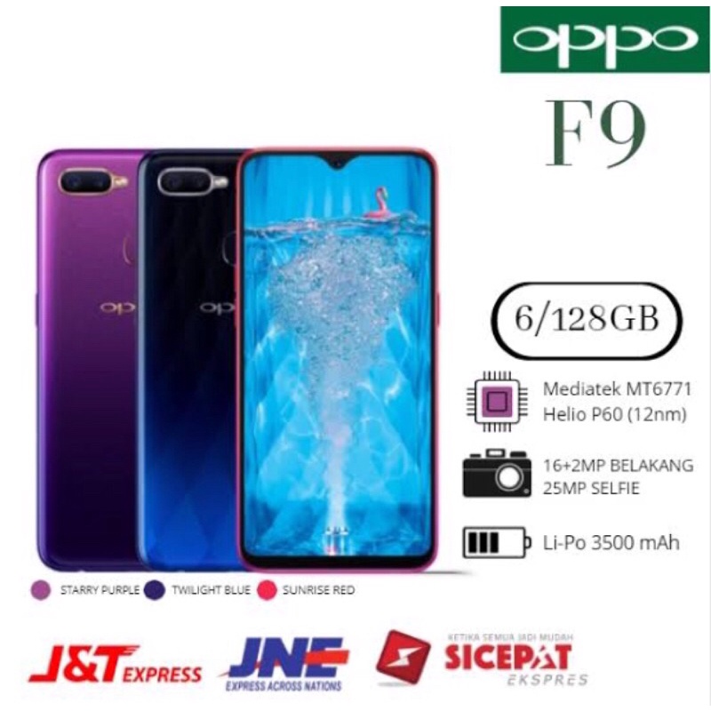 OPPO F9 ORI RAM 6/128GB BARU FULLSET SEGEL GARANSI 1TAHUN ASLI BERKUALITAS 100%