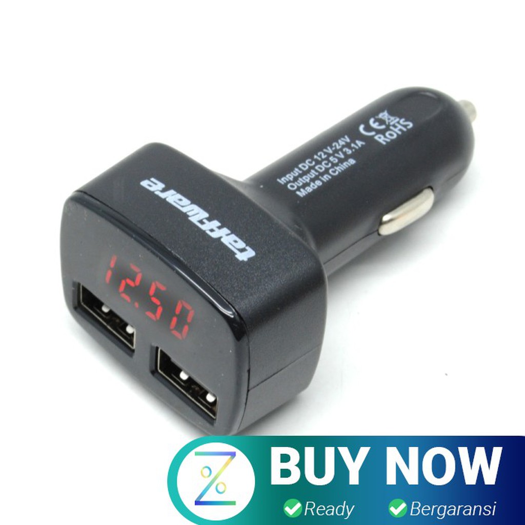 Dual USB Car Charger with LED Display - EC2 - Black