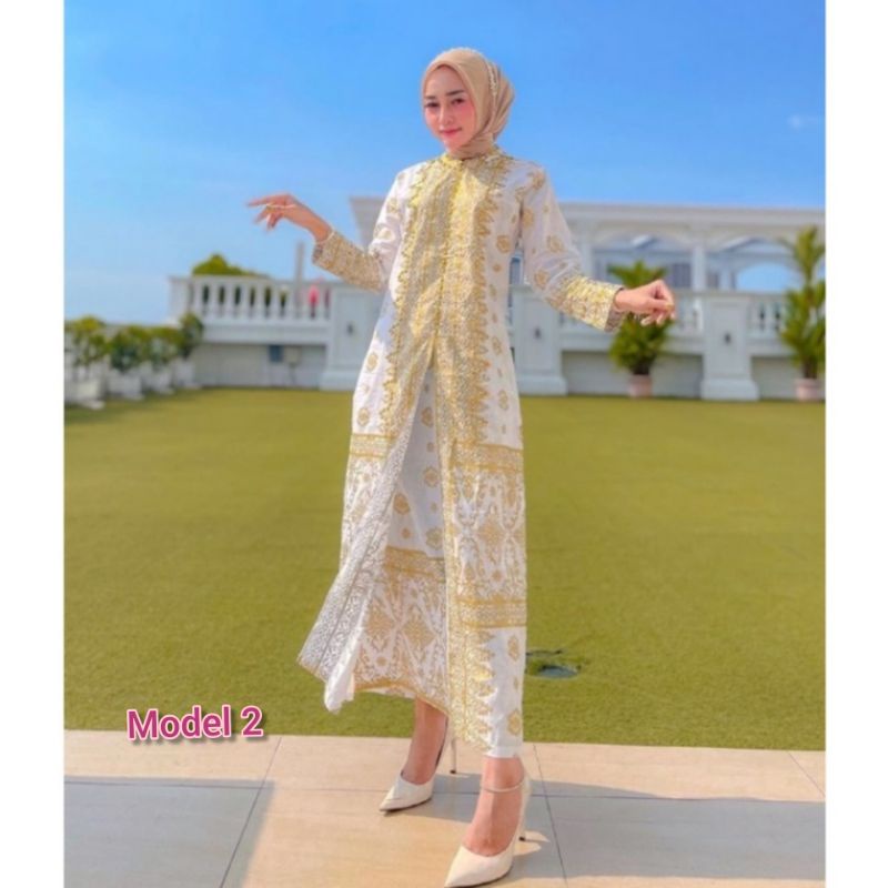 Jual baju songket putih gold Indonesia|Shopee Indonesia