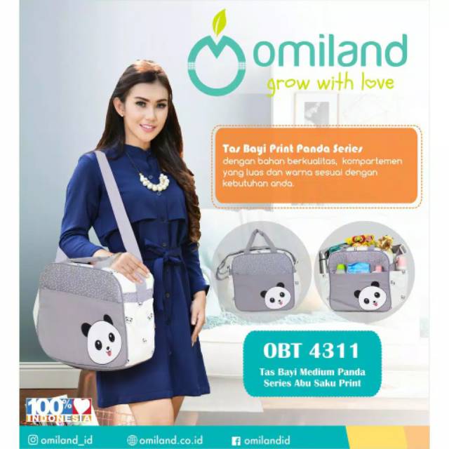 Omiland Tas Bayi Medium Saku Depan Print Abu Panda Series - OBT 4311