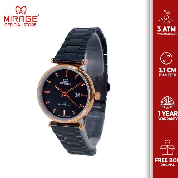 Miragewatch Jam Tangan Wanita Original Elegant Hitam Rosegold 8682L