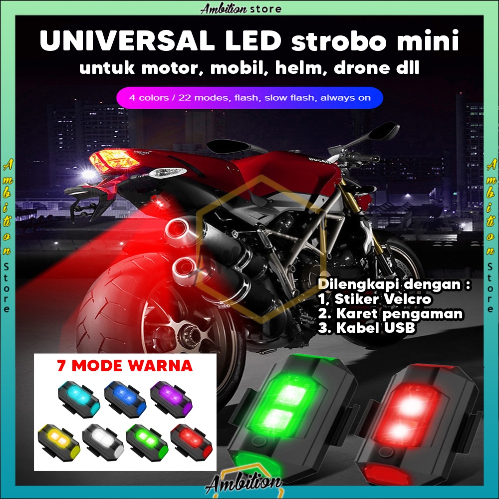 [𝐀𝐒𝐋𝐈 𝐈𝐌𝐏𝐎𝐑𝐓] LED 7 Warna Universal Lampu Strobo Anti Tabrakan Untuk Motor / Pesawat / Drone