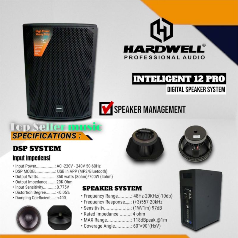 SPEAKER AKTIF MUSIK KARAOKE CAFE RESTORAN HARDWELL INTELEGENT 12 PRO ORIGINAL 12 INCH HARDWELL