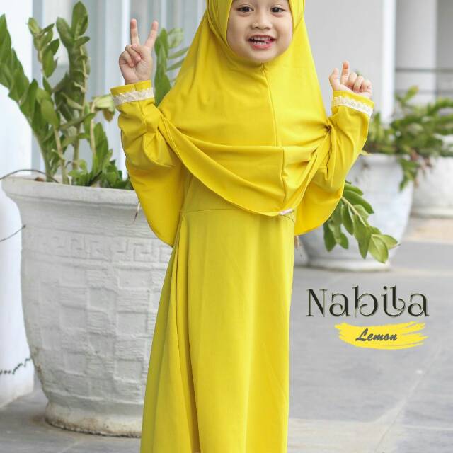 Gamis Anak Set Nabila Size L - XL Bahan Stella Premium