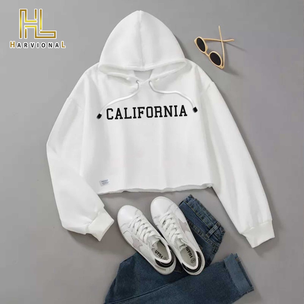 SWEATER CROP HOODIE CALIFORNIA BAHAN FRENCHTERRY TERLARIS