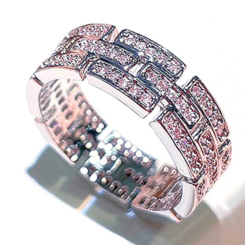 Cincin Rantai Cubic Zirconia Warna Silver Untuk Wanita