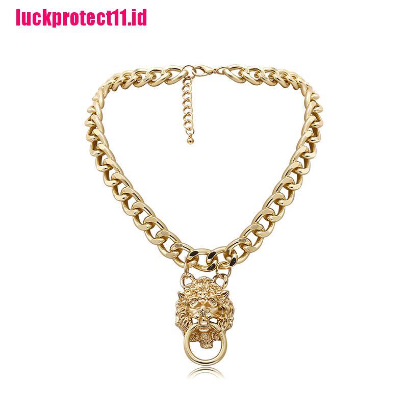 Kalung Rantai Liontin Singa Bahan Metal Gaya Hip Hop Punk Untuk Wanita