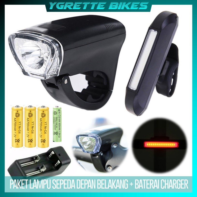 YGRETTE - PAKET LAMPU DEPAN BELAKANG TAFFLED A126 Lampu Sepeda LED Universal Fit - A126 BATERAI AA AAA