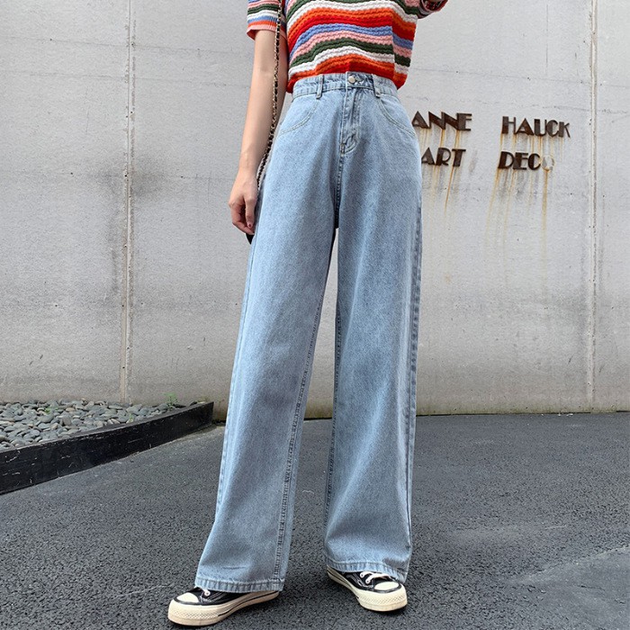  Celana  Panjang  Model Longgar High Waist Lurus Bahan  Jeans  