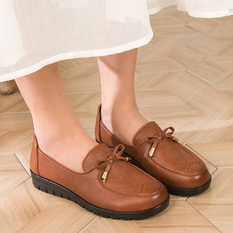QINGSHUI Sepatu Wanita Sepatu Flat Wanita Kulit Korea Fashion Terbaru Sepatu Kantor Elegan Nyaman Bernapas Ringan
