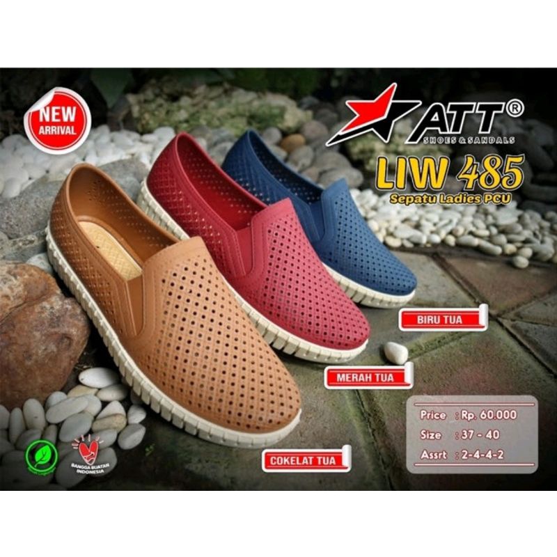 Sepatu Karet Wanita ATT LIW 485 Slip On Model Lubang Jaring Empuk &amp; Awet anti air elegan/Slip On Uk 37-40