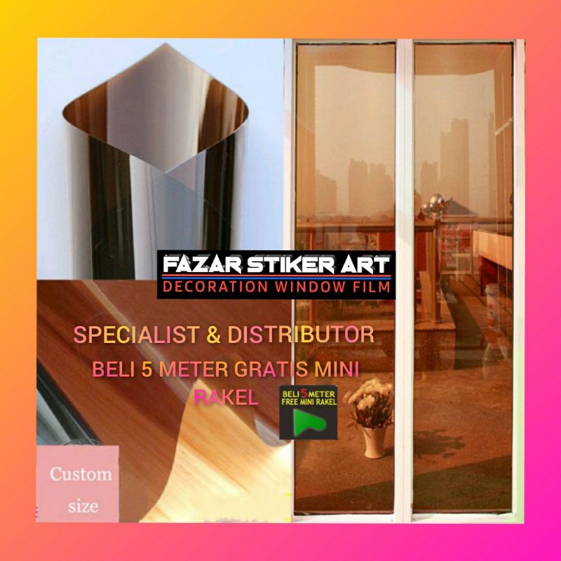 Stiker Wallpaper Stiker Kaca Film Riben Warna Coklat Stiker Kaca Film Jendela Rumah Kantor Gedung St