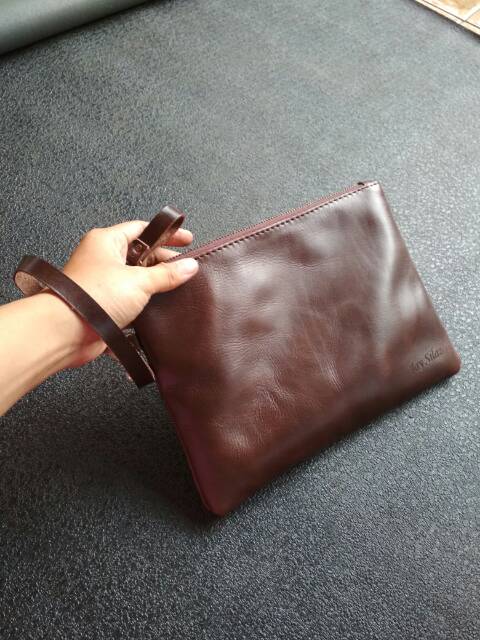 Dompet pouch kotak bahan kulit sapi asli 100% high quality bergaransi free custom nama