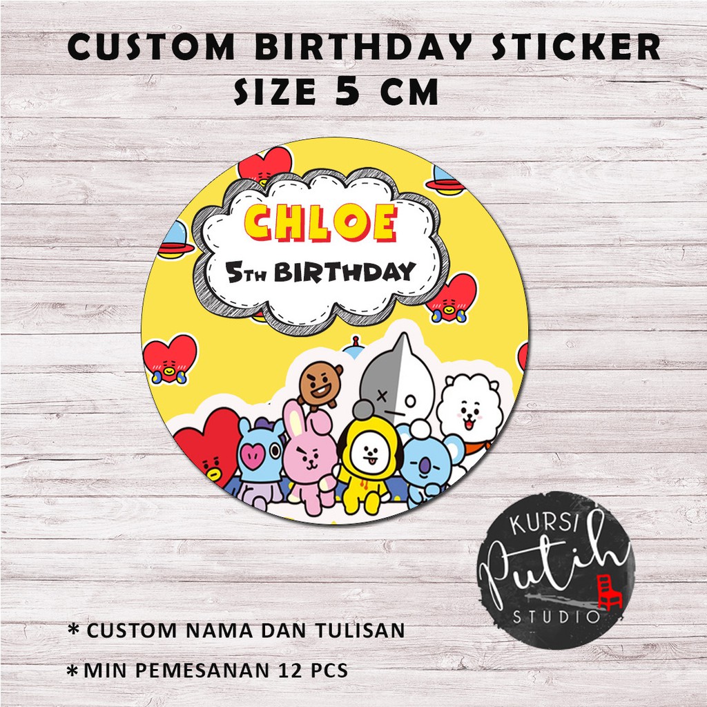 

custom sticker birthday ulang tahun bento tema bt21 bts