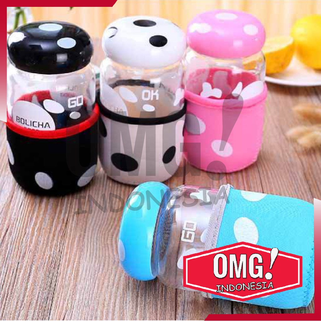 Botol Gelas Minum Kopi Teh Mini Kaca Jamur Korea Travel Musroom Bottle Mug Portable Import [ COD ]