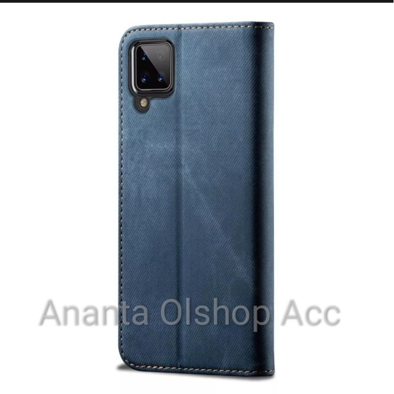 Samsung Galaxy A12 M12 A21S A20s A31 A51 M51 Flip Cover Wallet Leather Case Cloth Jeans Original Cas