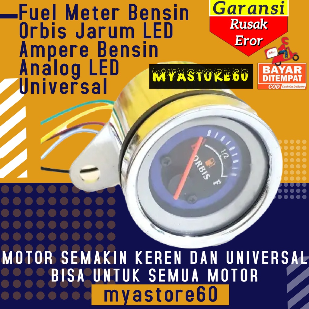 Meteran Bensin Penunjuk Pengukur Bensin Fuel Meter Bensin Orbis Jarum LED Ampere Amper Bensin Analog LED Universal Bisa Untuk Semua Motor