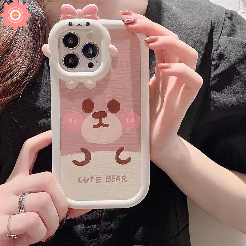 Cartoon Bear Case Realme C15 C25 C12 C25s C31 C11 C30 C35 C21Y C21 C25Y C20 C17 Realme 9i C2 5 5i 6i C3 5S C11 2021 7i C20A Cute 3D Bow Little Monster Lens Glossy Anti-shatte Cover