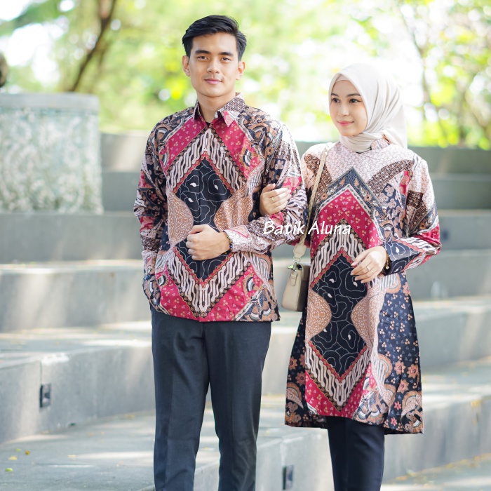 Batik Couple Modern Lengan Panjang Bahan Katun Premium Atasan Batik Wanita Copel Baju Batik Couple Kapel Pasangan Keluarga Kondangan Blouse Batik Tunik Batik Modern Wanita Dan Pria Terbaru Kekinian FASHION BATIK ALUNA