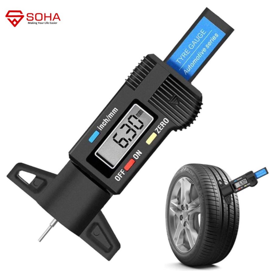 AM-29 Alat Ukur Kedalaman Ban Digital LED Tire Tread Depth Gauge Meter