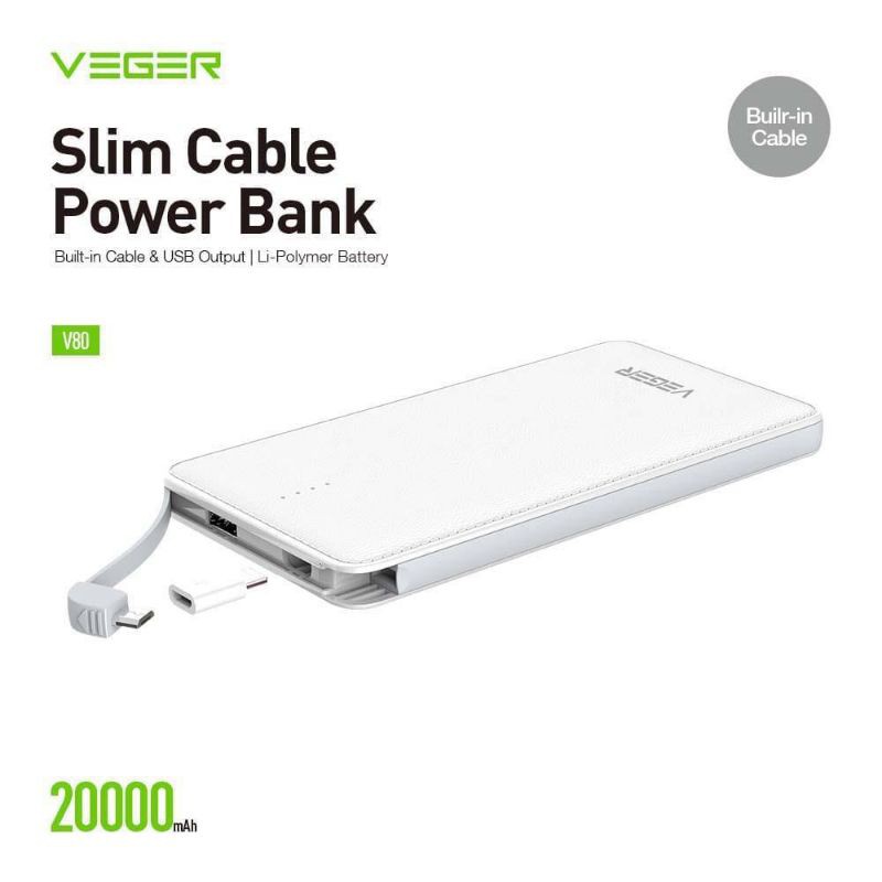 Powerbank Veger V80 20000mah Original Garansi resmi 1 Tahun