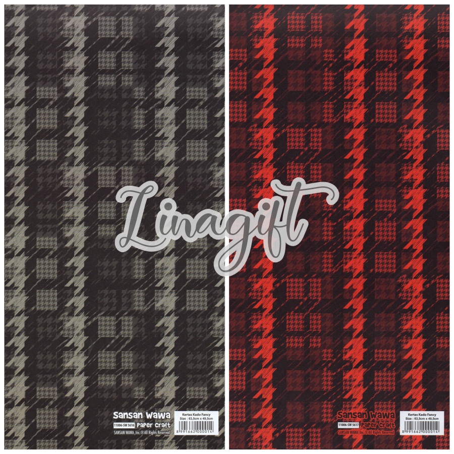 ( 5 Lembar ) KOTAK SANWA - KERTAS KADO - GIFT WRAP PAPER SANSAN WAWA NETRAL / VINTAGE / CHECKERED KOTAK / DEWASA / RED BLACK GRADASI