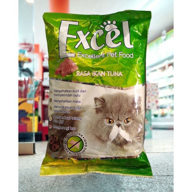 makanan kucing dry food rasa ikan tuna "excel" 500g hijau pakan kucing kampung persia anggora ras