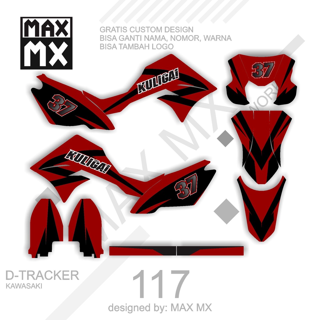 DECAL STIKER MOTOR D,TRACKER MOTIF HITAM MERAH