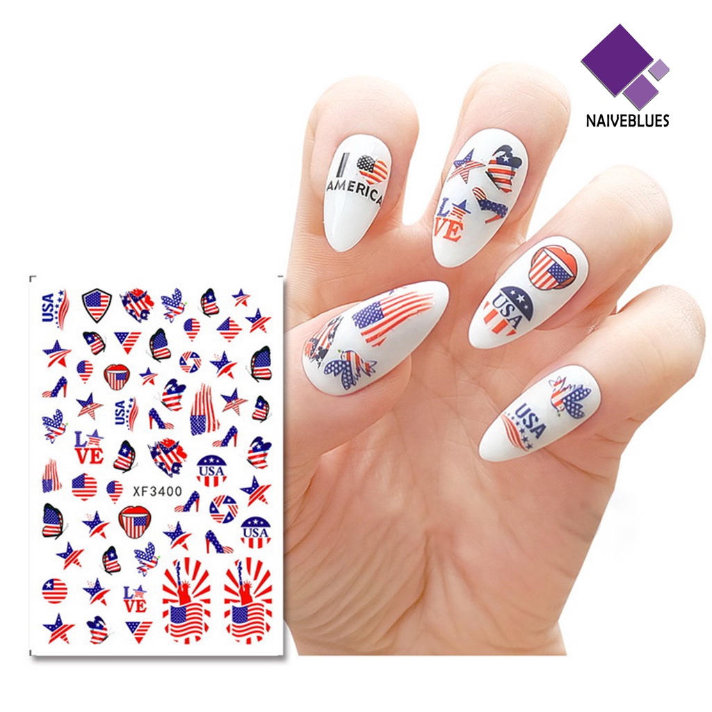 Naiveblue Stiker Kuku Ultra Tipis Motif Bendera Amerika Serikat Untuk Nail Art