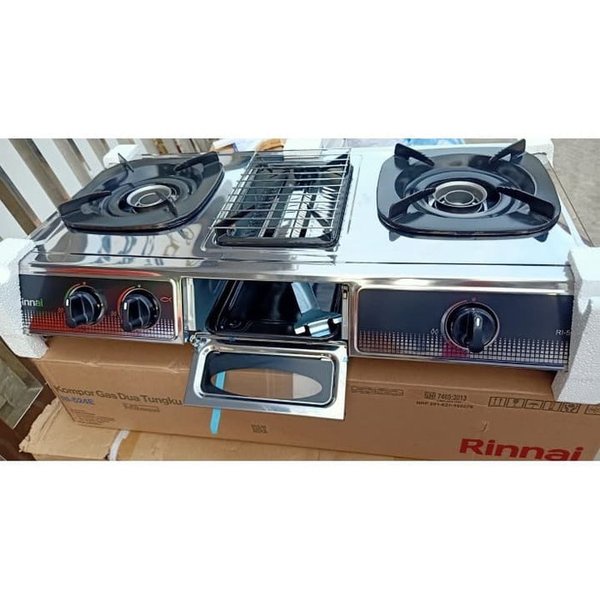 KOMPOR GAS RINNAI RI-524E, KOMPOR 2 TUNGKU DENGAN GRILL/PEMANGGANG