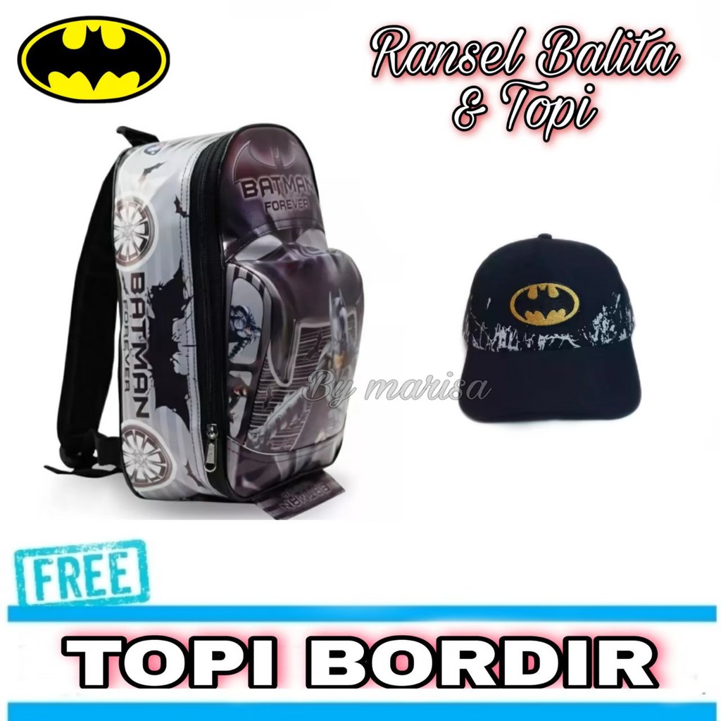 Tas Ransel Mobil Superhero Anak Laki Laki Paud TK SD Free Topi