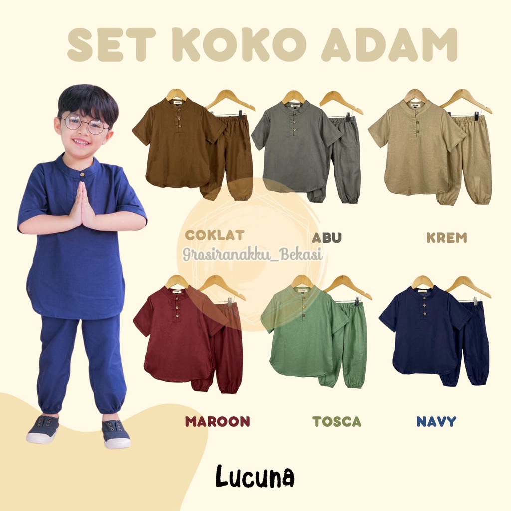 Setelan Anak Koko Adam Lucuna Linen Mix Warna 1-5T