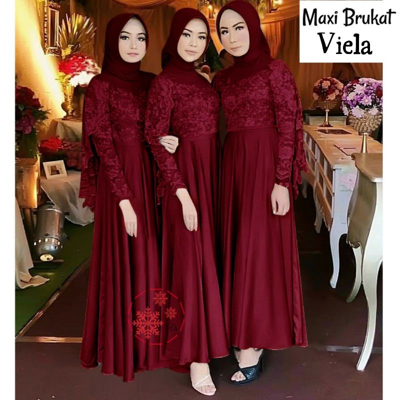 BAJU DRESS GAMIS BROKAT BRUKAT TULANG LENGAN PANJANG FASHION WANITA MUSLIM UMROH KONDANGAN SERAGAM B