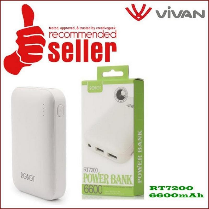 Vivan Robot Rt7200 6600Mah | Powerbank Robot | Pb 6600Mah | Power Bank