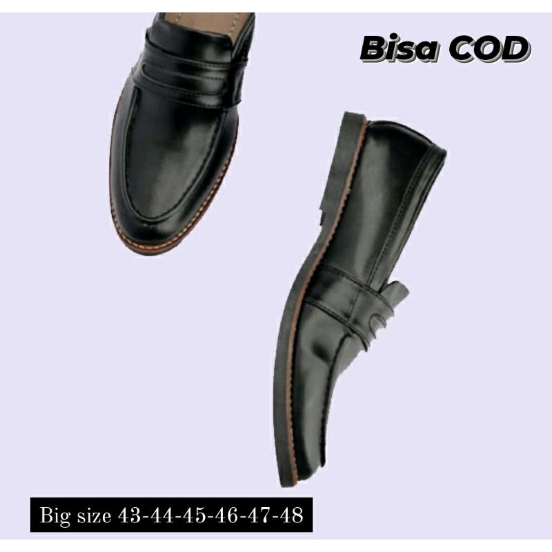 OXFORD Big Size X03Black / Sepatu Pantofel Big Size 43-47 Moccasin Kulit Clasik Pria Kantoran JUMBO, 45