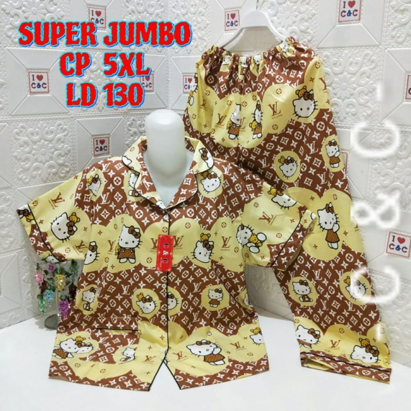 CNC - BAJU TIDUR WANITA PIYAMA CP SUPER JUMBO 5XL/LD 130/MICRO-HK 2V kuning