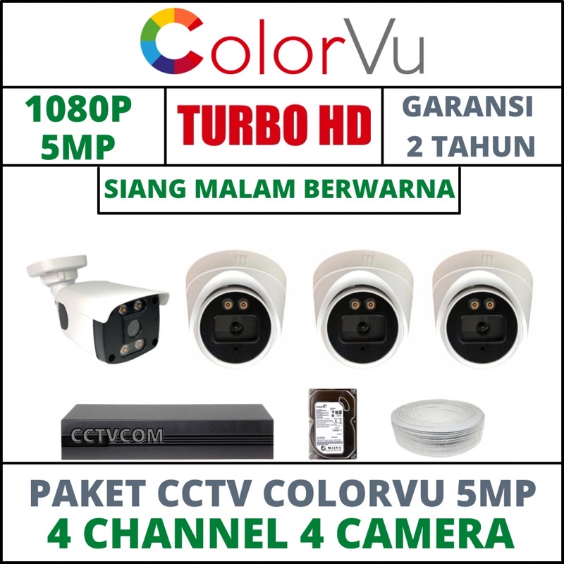 PAKET CCTV COLORVU 4 CHANNEL 4 CAMERA 5MP TURBO HD